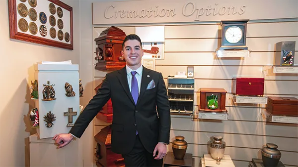 Mortuary science student at funeral home.