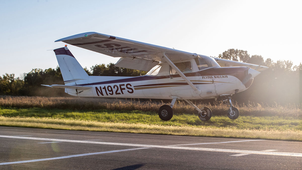 A small airplane is landing.
