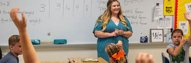 Teacher in elementary school classroom