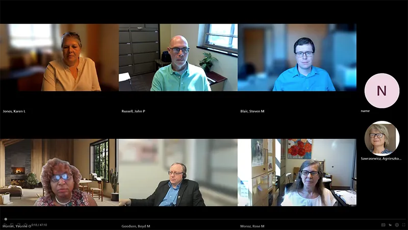 Screenshot of the Teams Call for Let's Talk Graduate Studies - Unlocking Research and Writing Success, a Faculty Panel Discussion