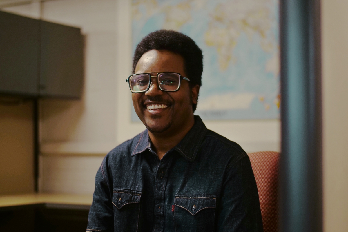 Study abroad student sitting at desk