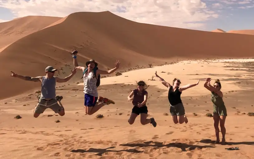 Study abroad students in the desert