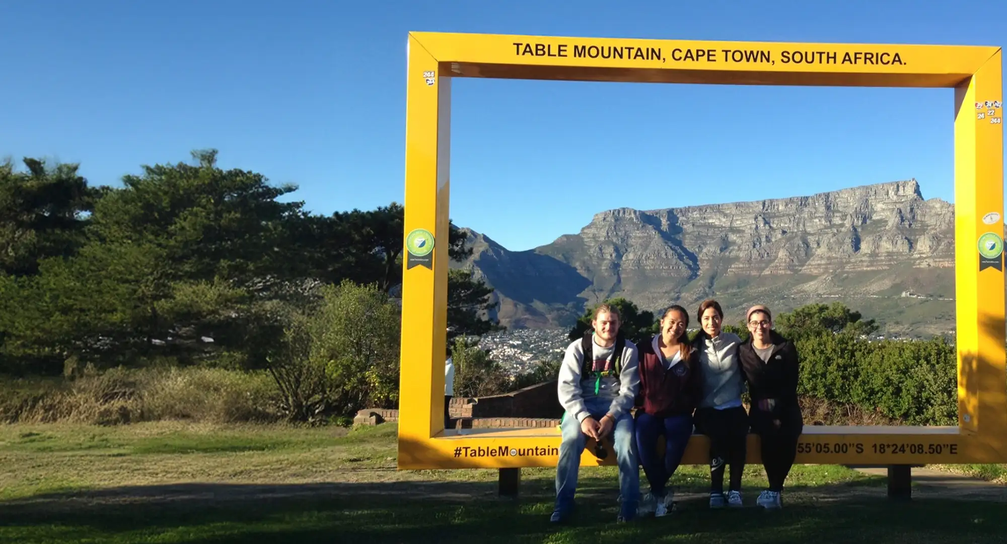 study abroad students taking a photo at Table Mountain, Cape Town, South Africa